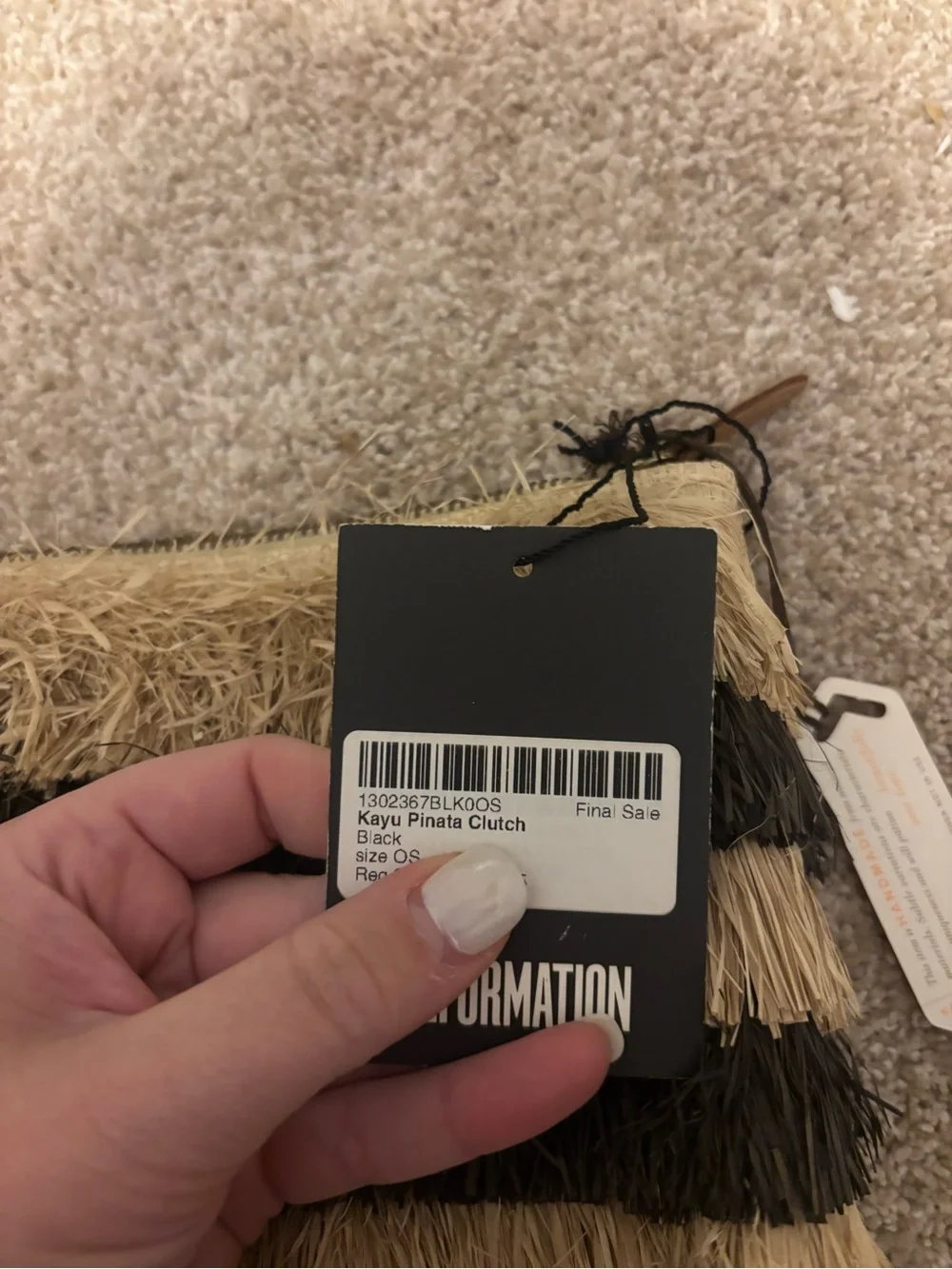 Reformation x Kayu Pinata Oversized Fringe Straw Clutch NWT